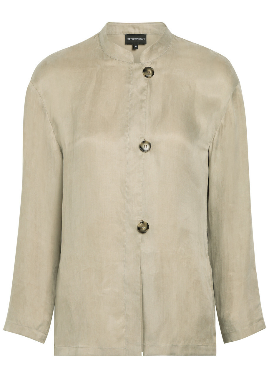 Emporio Armani Stand-collar Lyocell Shirt Grey