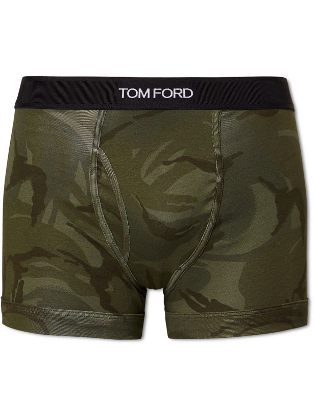 Photo: TOM FORD - Camouflage-Print Stretch-Cotton Jersey Boxer Briefs - Green