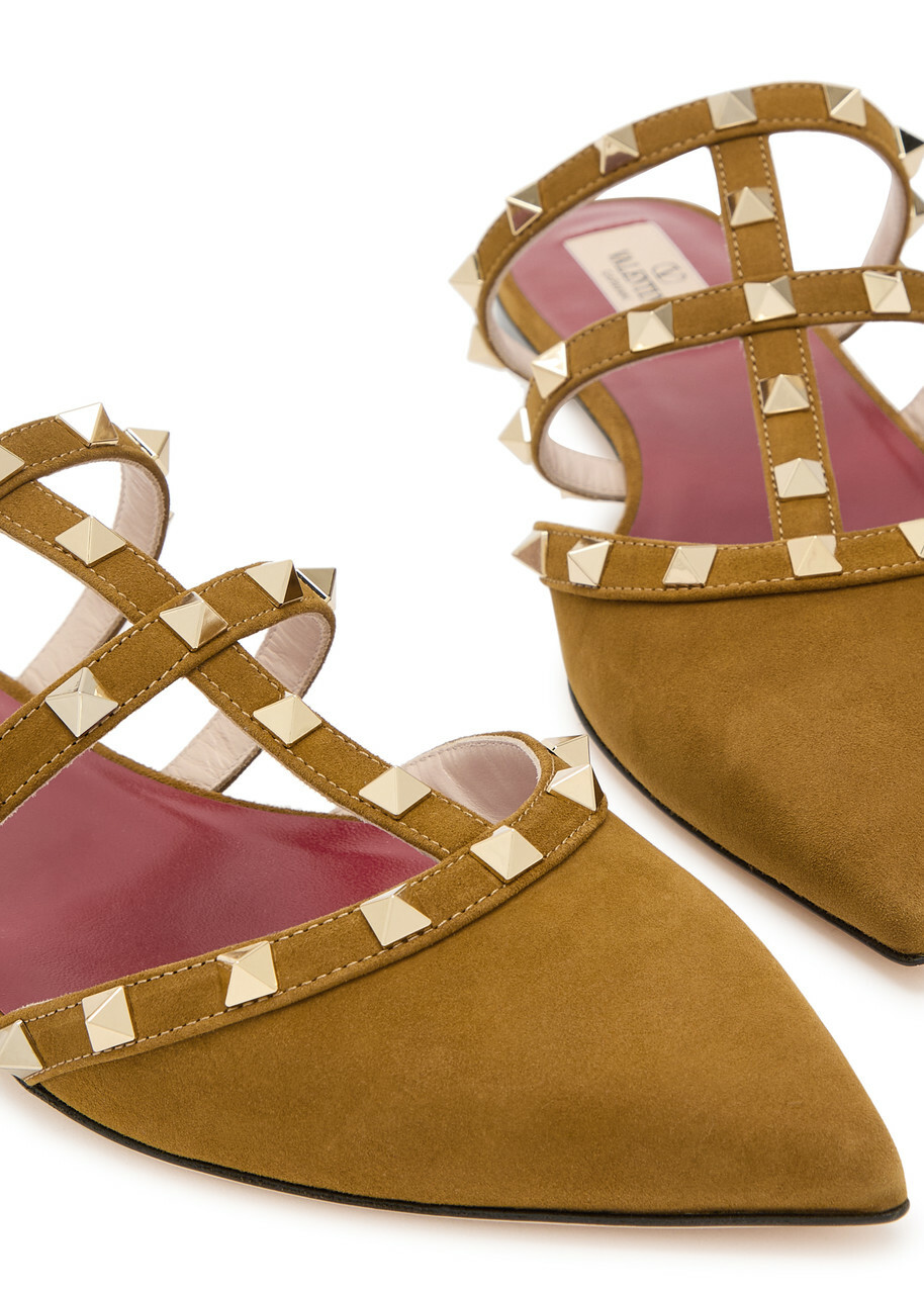 Valentino Garavani Rockstud Suede Mules Camel
