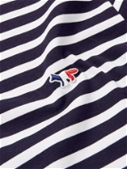 MAISON KITSUNÉ - Logo-Appliquéd Striped Cotton-Jersey T-Shirt - Blue
