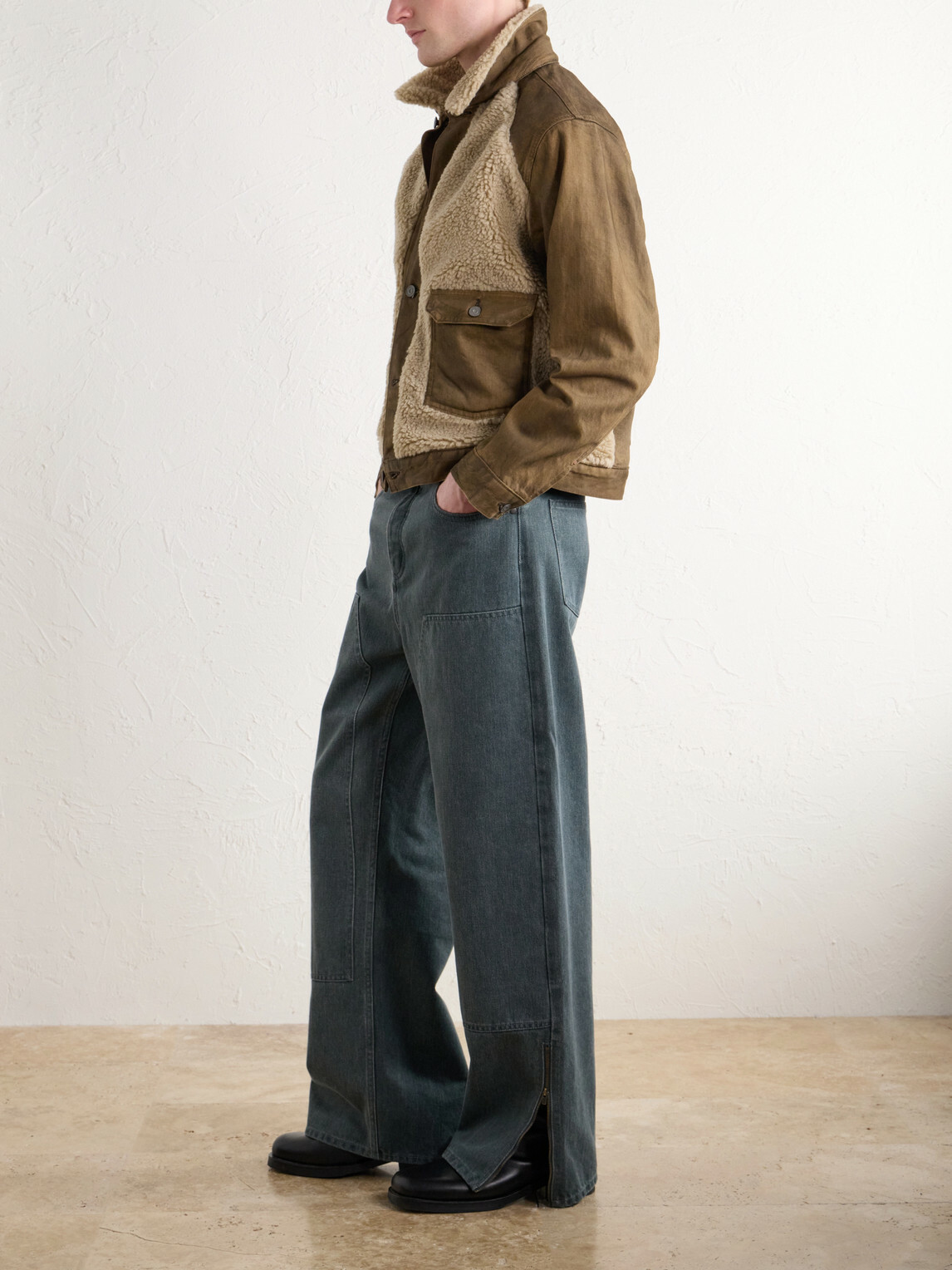 RRL - Fleece-Trimmed Denim Jacket - Brown