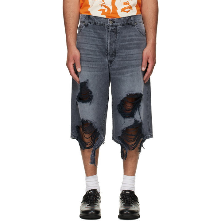 Photo: COÛT DE LA LIBERTÉ Black Zander Rigid Denim Baggy Shorts
