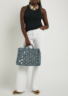 Rabanne Disc-embellished Raffia Tote - Denim - One Size