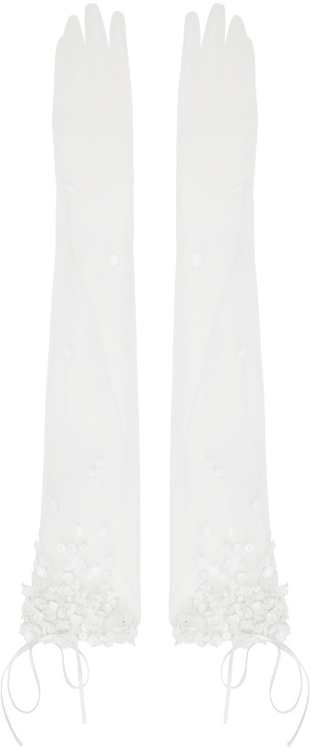 Photo: SHUSHU/TONG SSENSE Exclusive White Sequinned Sheer Gloves