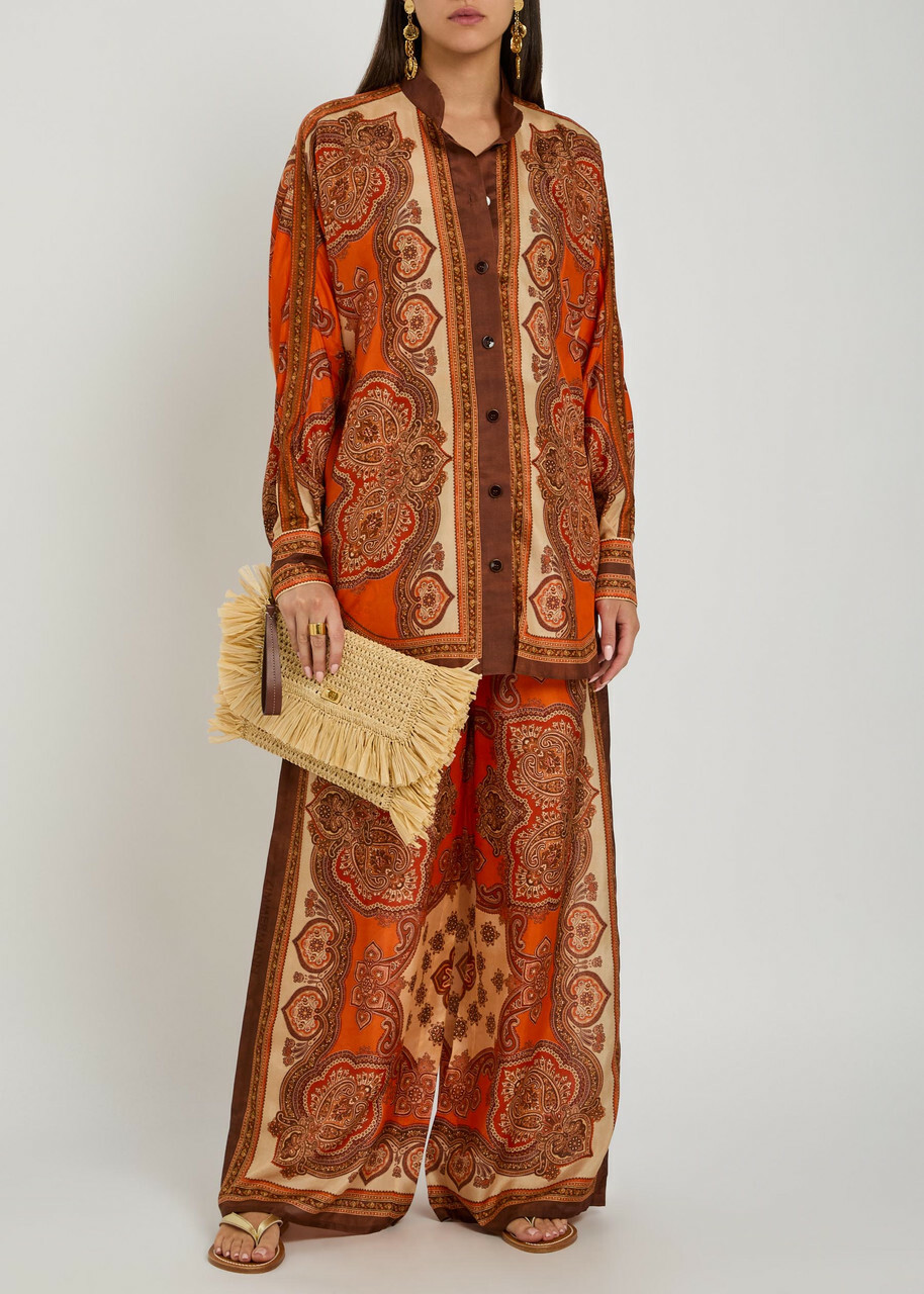 Zimmermann Mohon Printed Silk Shirt Orange