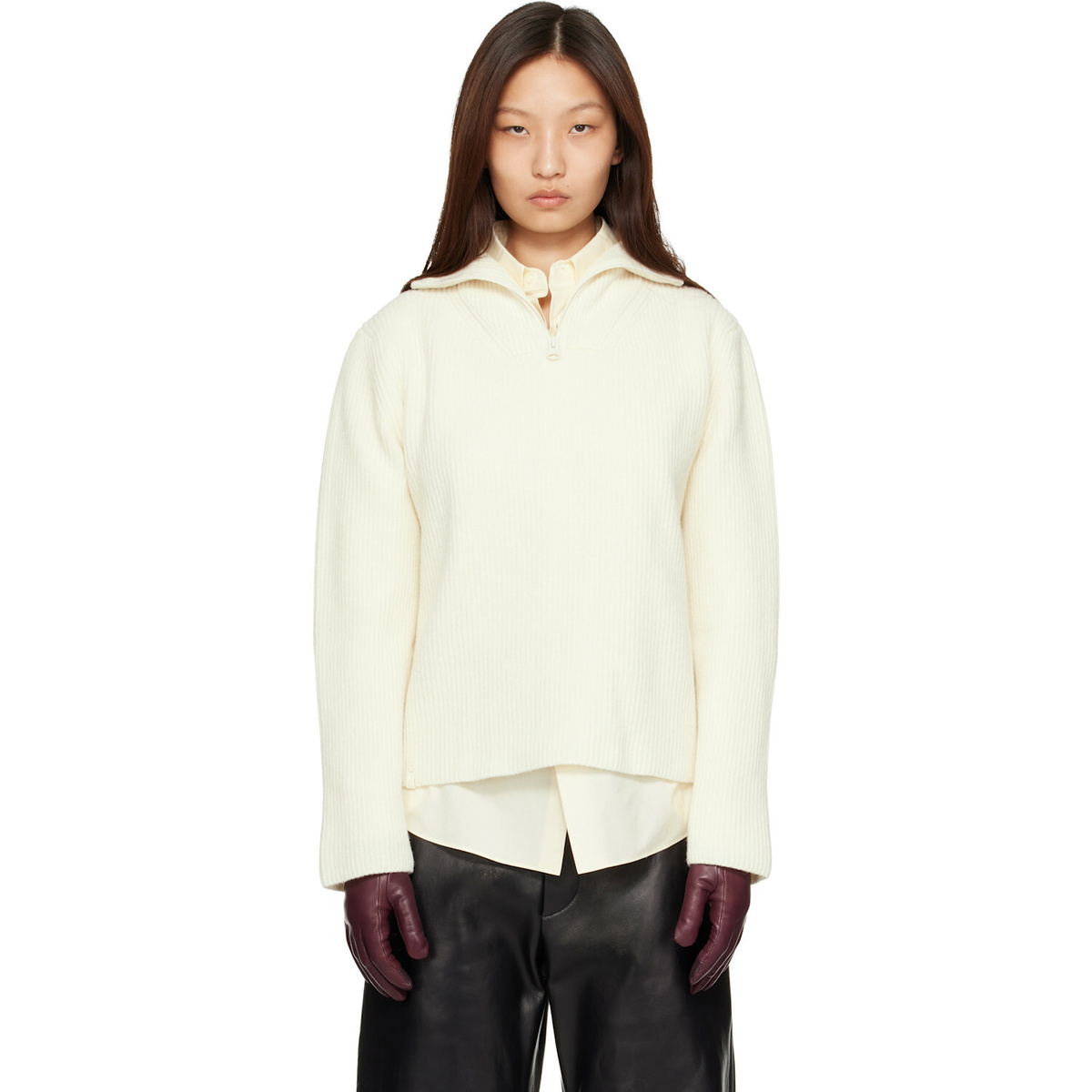 MACKAGE Off-White Gladys Knit Half-Zip Pullover Sweater