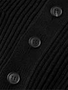 Zegna - Shawlf-Collar Leather-Trimmed Ribbed Cashmere Cardigan - Black