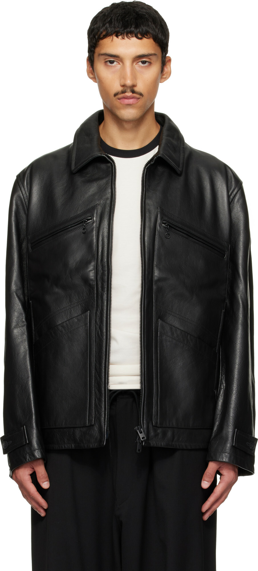 Y-3 Black Leather Blouson Jacket