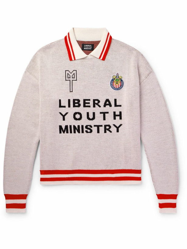 Photo: Liberal Youth Ministry - C.D. Guadalajara Striped Logo-Embroidered Intarsia Wool-Blend Sweater - Red