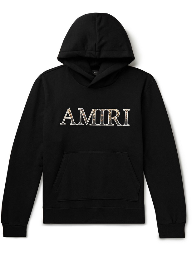 Photo: AMIRI - Logo-Appliquéd Cotton-Jersey Hoodie - Black