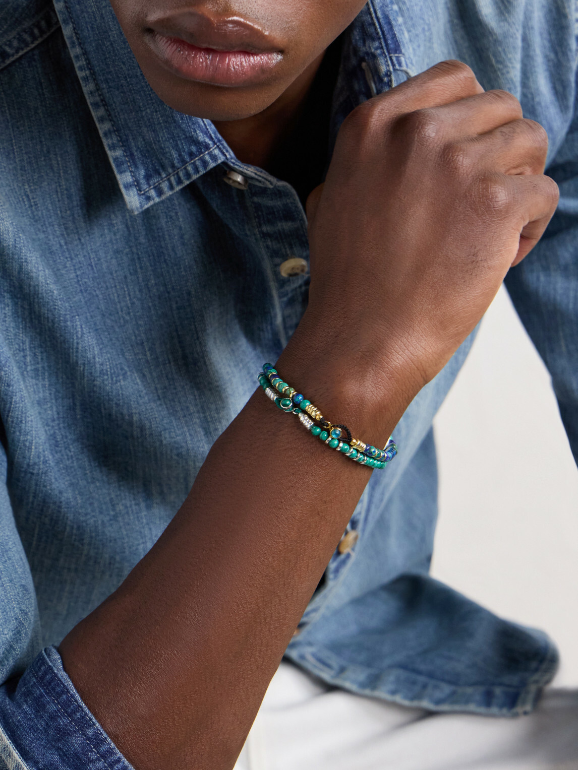 Mikia - Circle 4 Gold-Plated Sterling Silver Sapphire Beaded Bracelet - Blue