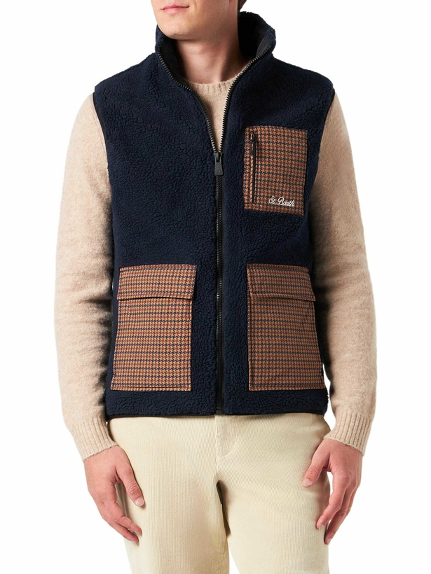 Photo: MC2 Saint Barth Man Blue Sherpa Vest Jacket With Check Patch Pockets