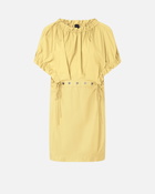 Pinko Poplin Mini Dress With Gathering And Eyelets Rattan Yellow