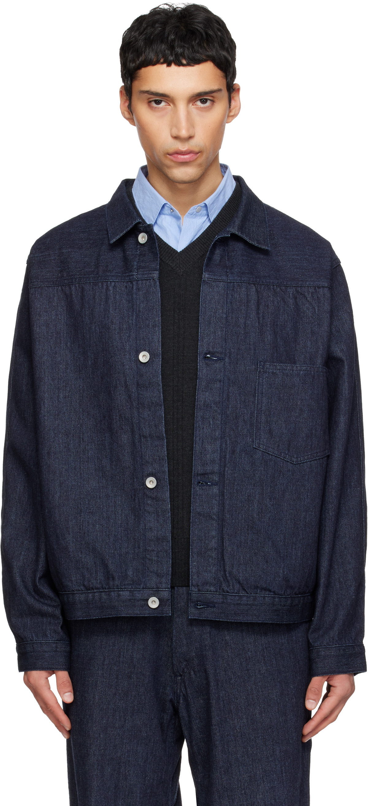 Blue Short Denim Jacket by nanamica on Sale