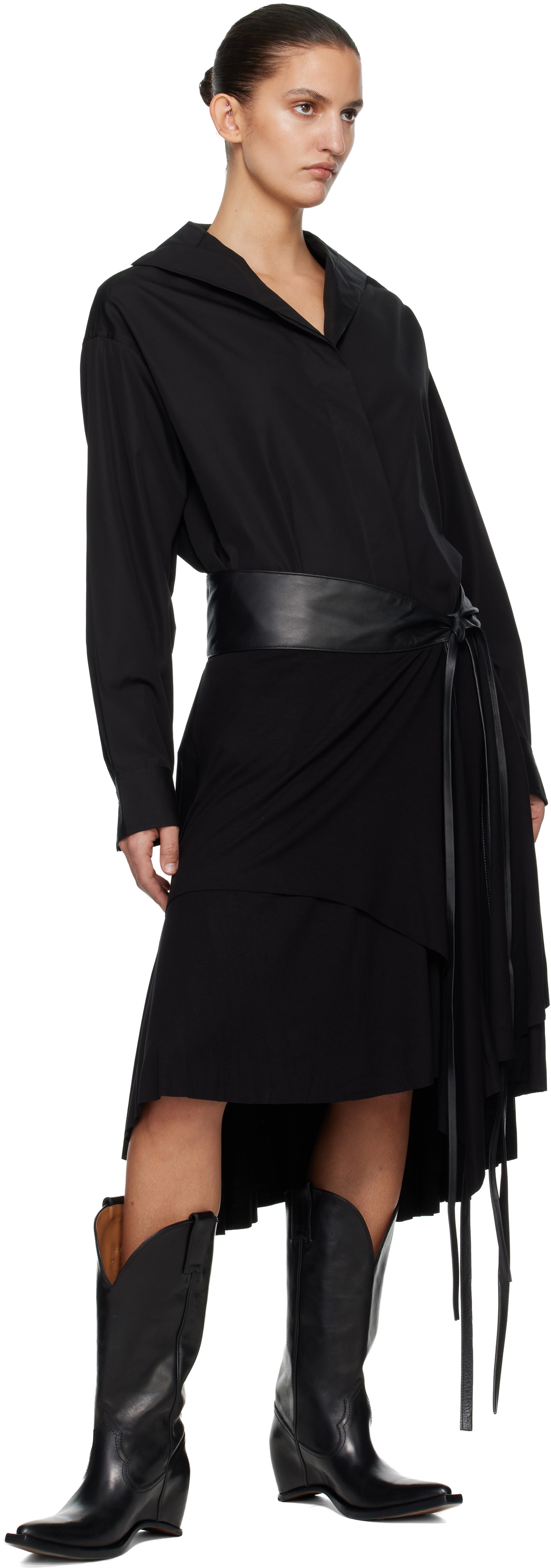 AARON ESH Black Jersey Wrap Midi Skirt
