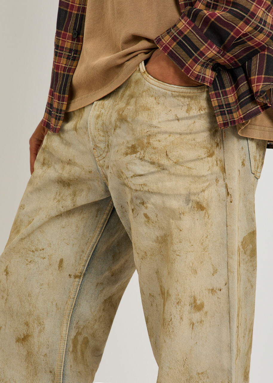 Acne Studios Dirt Effect Wide-leg Denim Jeans Beige