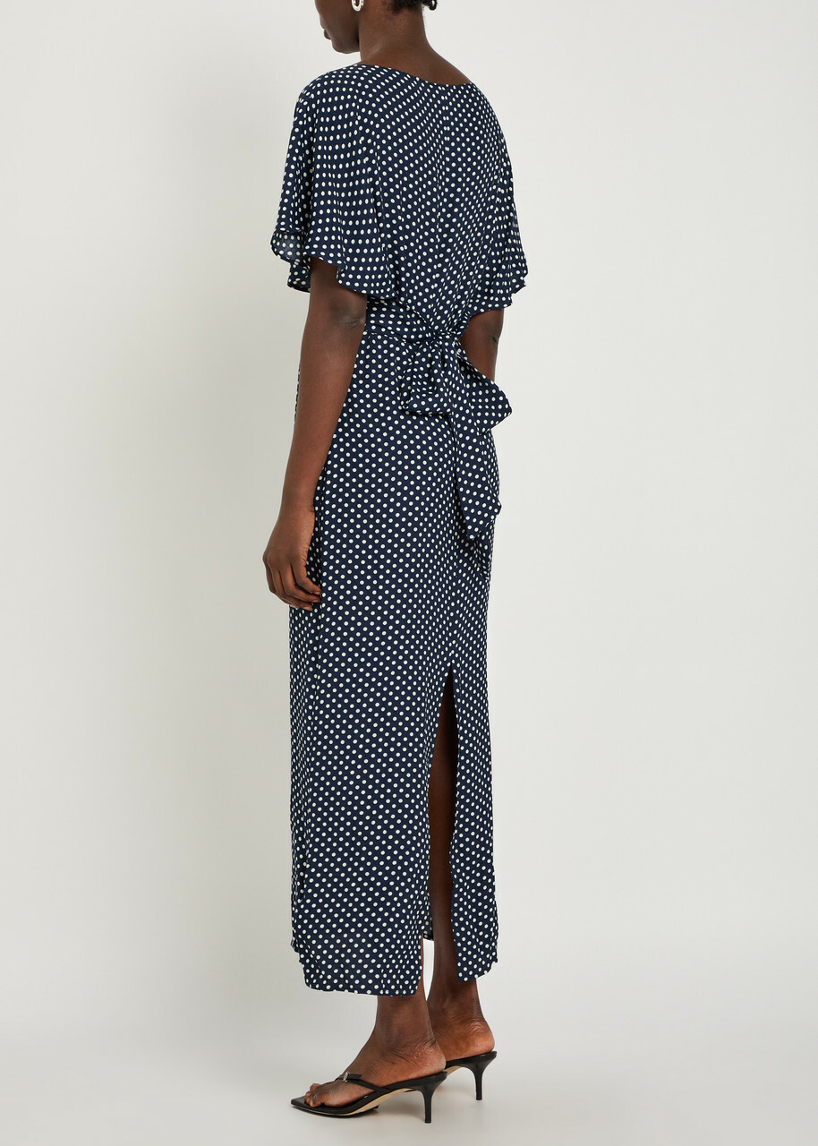 Reformation Maeva Polka-dot Woven Midi Dress Black And White