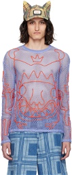 Charles Jeffrey LOVERBOY Blue Embroidered Long Sleeve T-Shirt