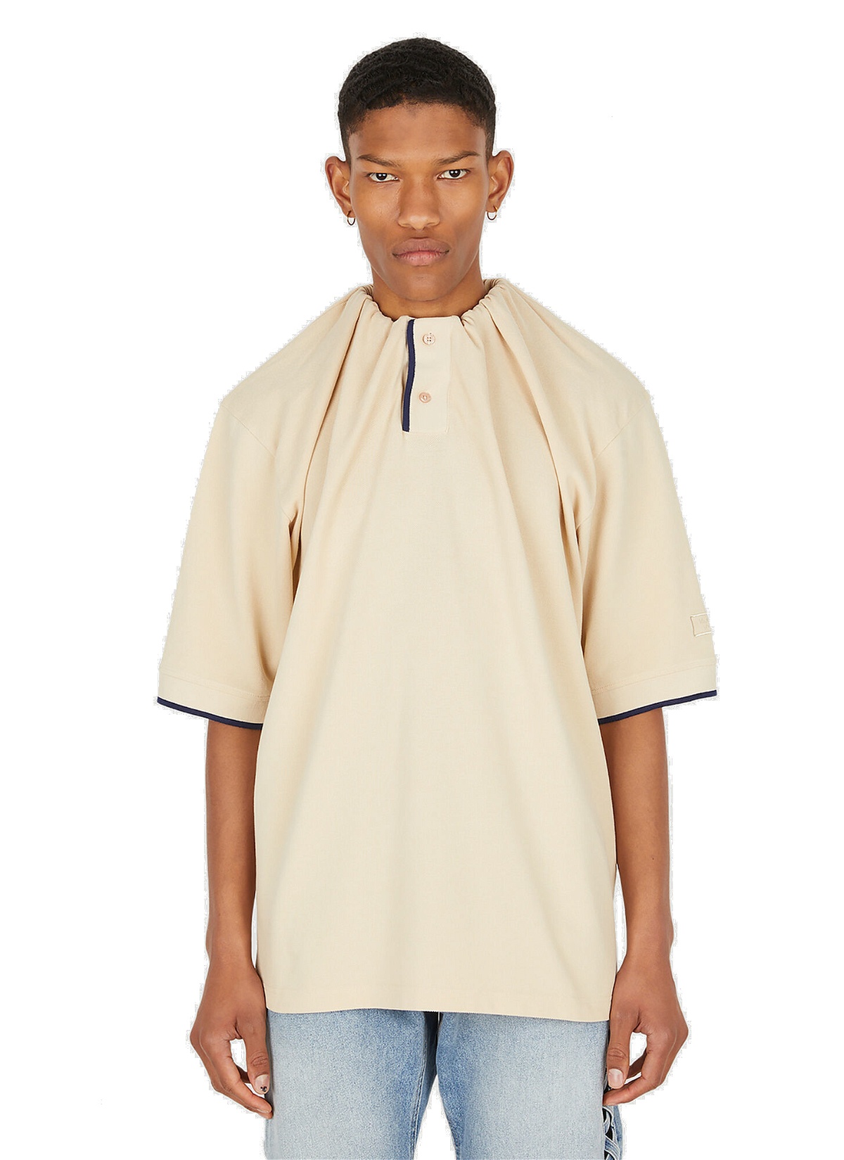 Photo: Tucked Neck Polo Top in Beige