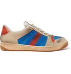 Gucci - Virtus Distressed Leather and Webbing Sneakers - Blue