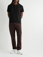 AMI PARIS - Logo-Embroidered Cotton-Piqué Polo Shirt - Black