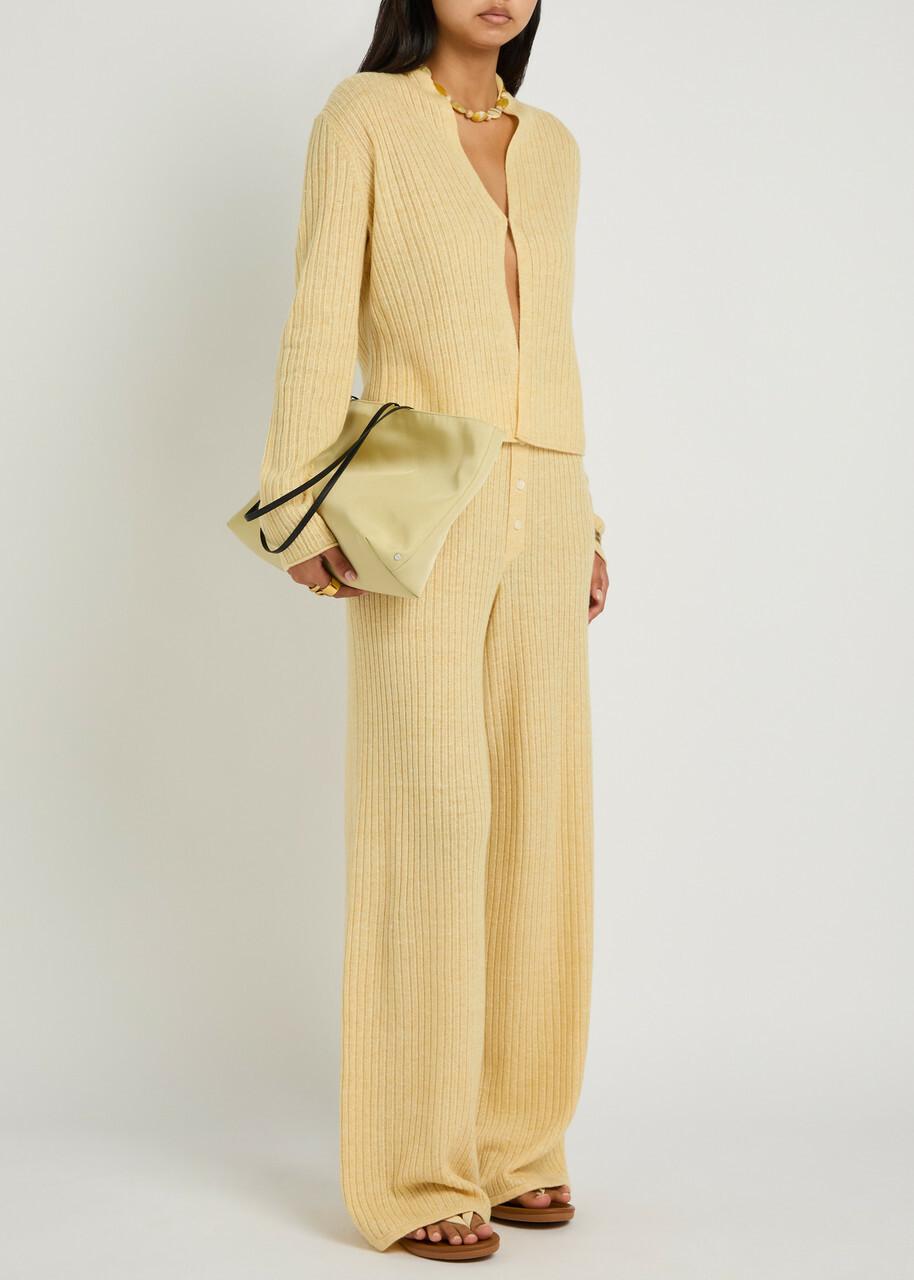 Guest In Residence Stealth Ribbed Cashmere and Linen-blend Cardigan Yellow