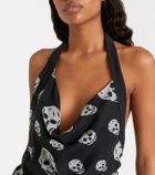 McQueen Skull asymmetric halterneck chiffon top