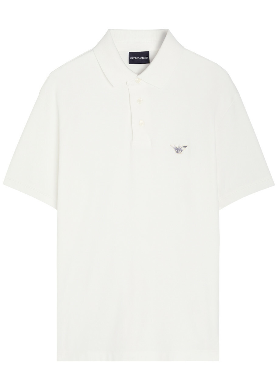 Emporio Armani Logo-embroidered Piqué Cotton Polo Shirt White