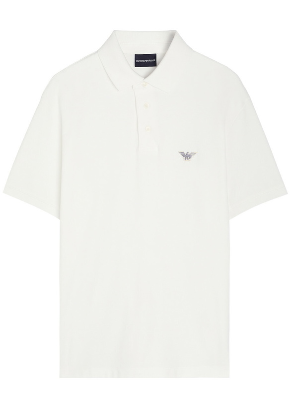 Photo: Emporio Armani Logo-embroidered Piqué Cotton Polo Shirt White