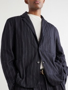 Kardo - Somesh Embroidered Striped Herringbone Cotton Suit Jacket - Blue