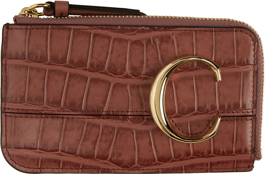 Chloé Pink Croc 'Chloé C' Card Holder