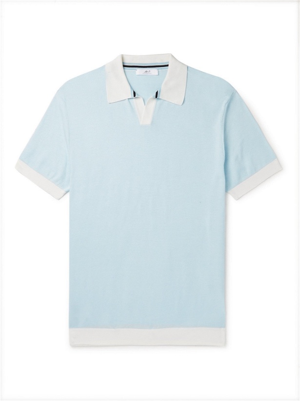 Photo: MR P. - Slim-Fit Honeycomb-Knit Cotton Polo Shirt - Blue