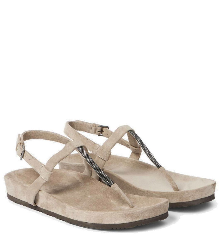 Photo: Brunello Cucinelli Embellished suede thong sandals