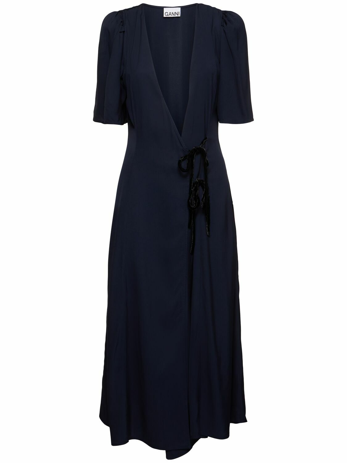 knee length dresses for ladies GANNI BLACK STRECH COTTON TIE STRAP MIDI DRESS main image 1