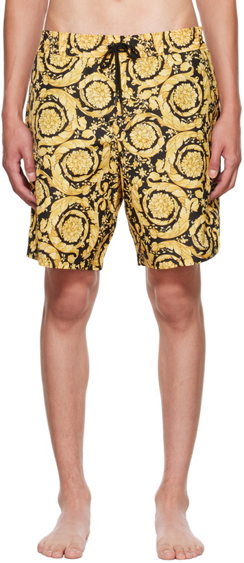 Photo: Versace Underwear Yellow Barocco Swim Shorts