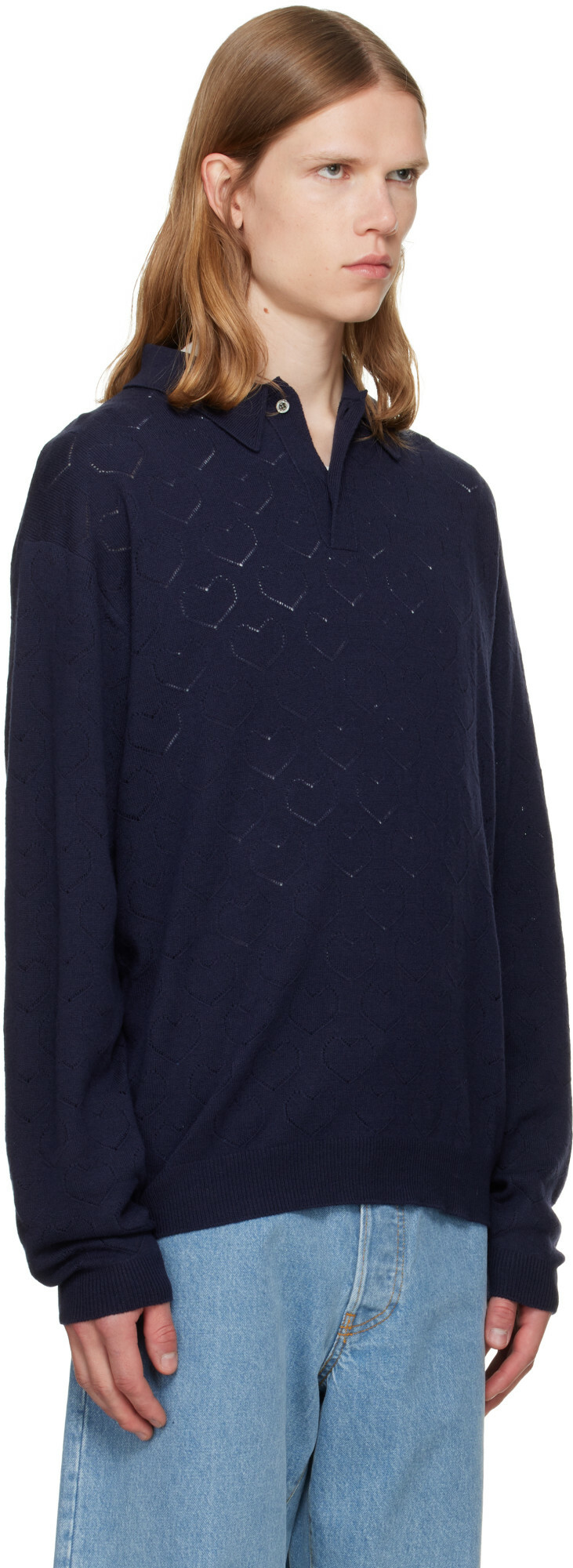 vowels Navy Eyelet Polo