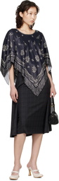 Anna Sui Black Ribbon Handkerchief Satin Print Poncho Blouse