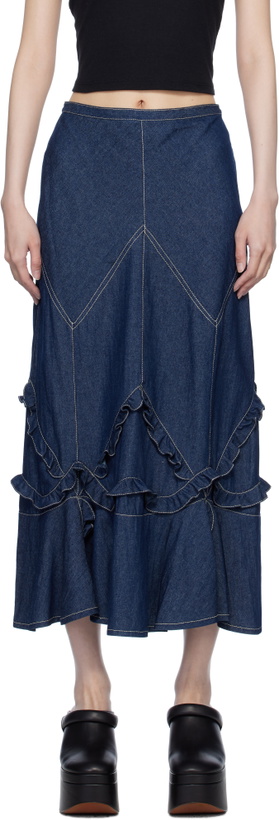 Photo: Anna Sui Navy Ruffle Denim Maxi Skirt