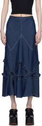 Anna Sui Navy Ruffle Denim Maxi Skirt