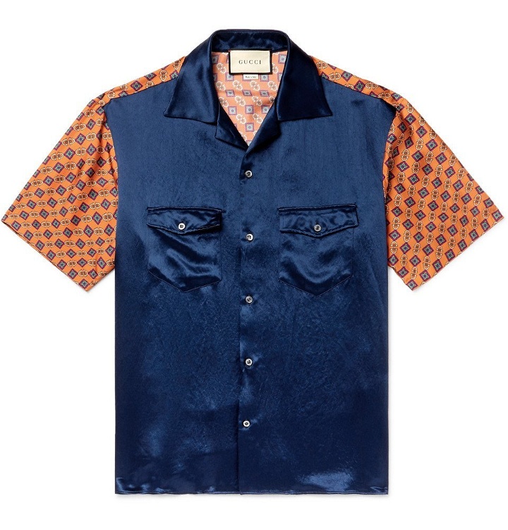 Photo: Gucci - Camp-Collar Satin and Printed Silk-Twill Shirt - Navy