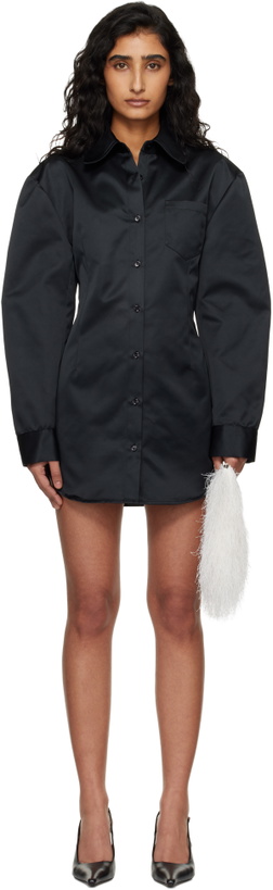 Photo: The Frankie Shop Black Akita Satin Cinched Shirt Minidress