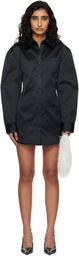 The Frankie Shop Black Akita Satin Cinched Shirt Minidress