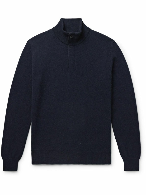 Photo: Zegna - Oasi Nubuck-Trimmed Cashmere Half-Zip Sweater - Blue