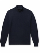 Zegna - Oasi Nubuck-Trimmed Cashmere Half-Zip Sweater - Blue