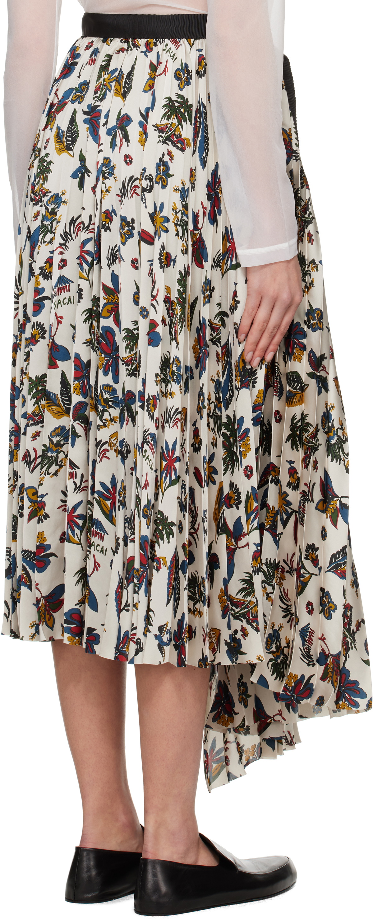 sacai Beige Tropical Print Midi Skirt Sacai