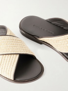 Manolo Blahnik - Otawi Woven Raffia and Leather Sandals - Neutrals