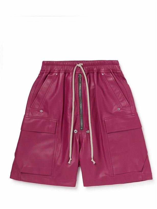 Photo: Rick Owens - Straight-Leg Leather Drawstring Shorts - Pink