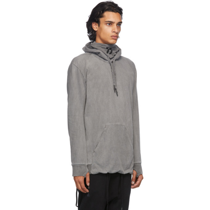 11 by Boris Bidjan Saberi Grey Embroidered Logo Hoodie 11 by Boris