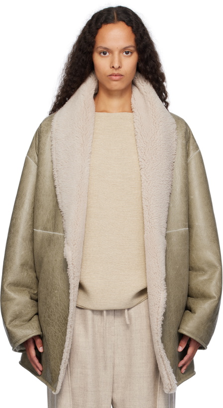 Photo: Fear of God Beige Sherpa Shawl Collar Leather Jacket