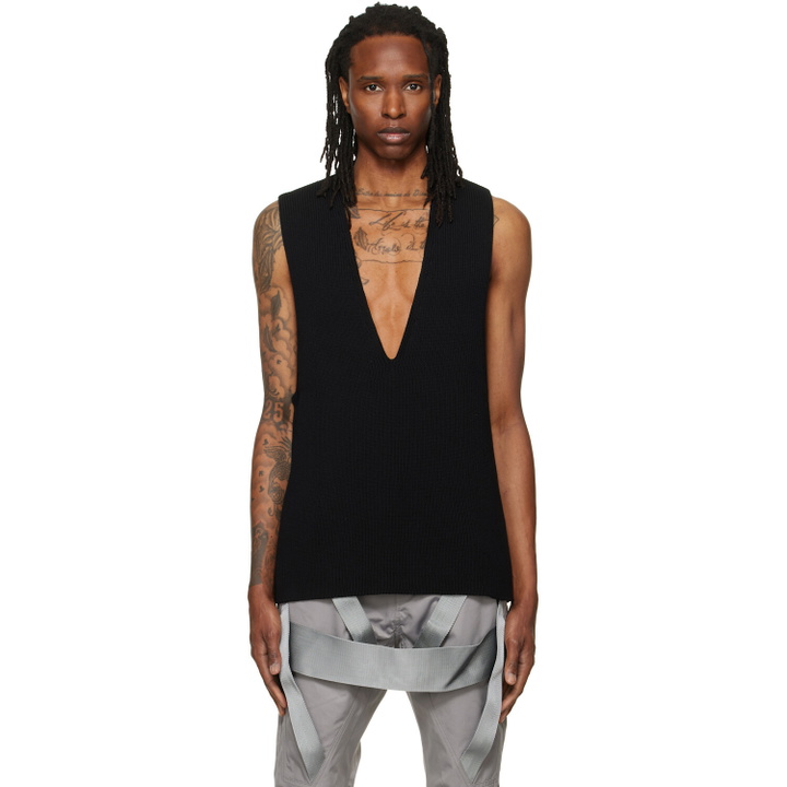 Photo: Rick Owens Black Tower Knit V Tank Top